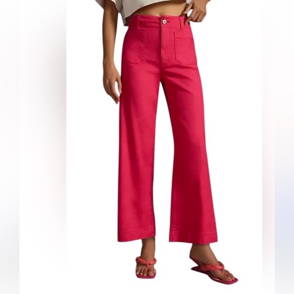 Maeve Pants - Maeve Pink Cropped Wide-Leg Pants
